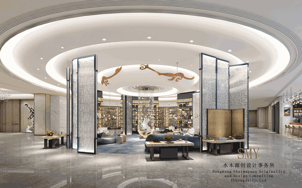 成都壹品壹号酒店大堂设计，前厅设计效果图